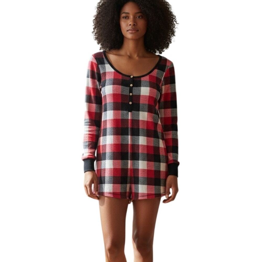 Joe Boxer Women's Long Sleeve Shorts Romper One Piece, Size M